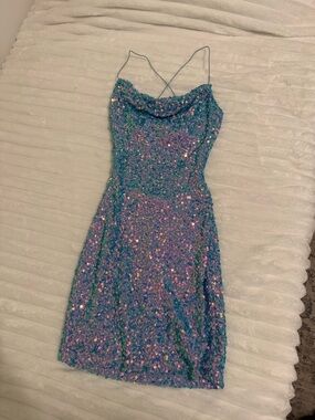 Sparkling Iridescent Sequin Mini Dress - Blue/Purple